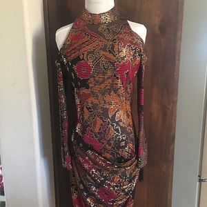 Janine Metal Mesh Stunning Cold Shoulder Dress